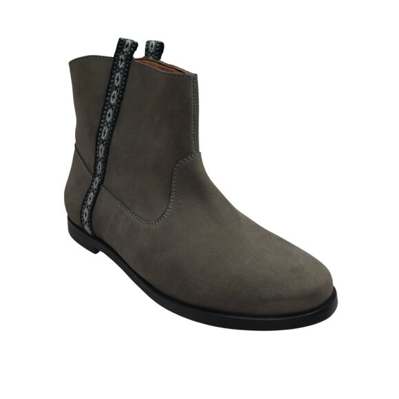 Fortress of Inca Anthropologie Taupe Gray Leather Woven Peruvian Ankle Boots - Picture 1 of 14